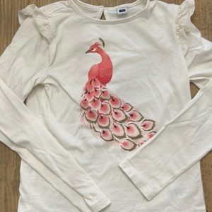 Janie & Jack peacock ruffle shoulder long sleeve tee.